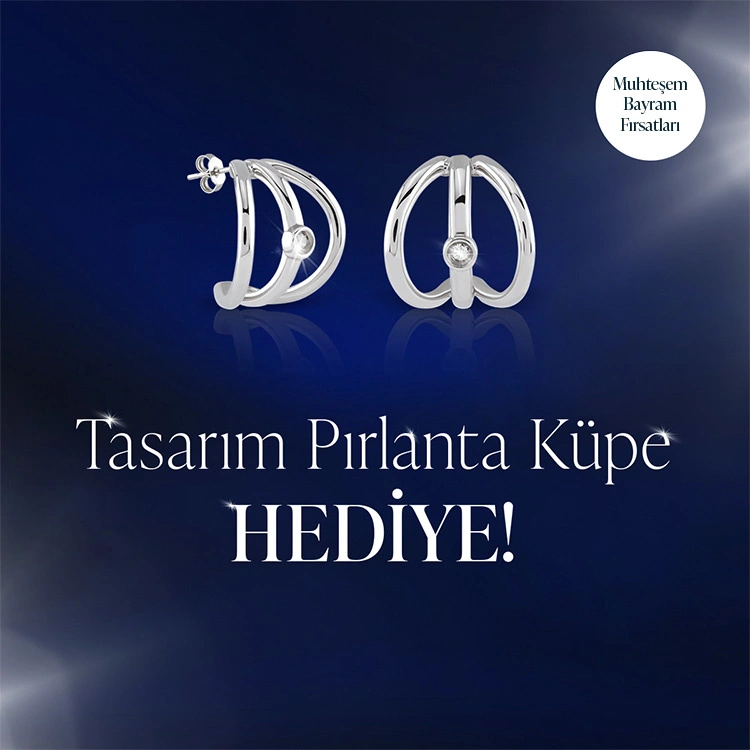 Tasarım Pırlanta Gümüş Küpe hediye