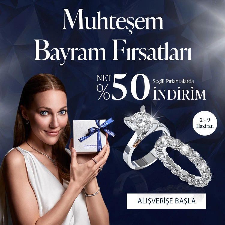 Pırlanta mücevher alışverişinizde ilk üyeliğe özel 1.000 TL hediye indirim çeki! Yüzük, kolye, küpe, bilekliklerde Blue Diamond ayrıcalığını keşfedin.                                                    
