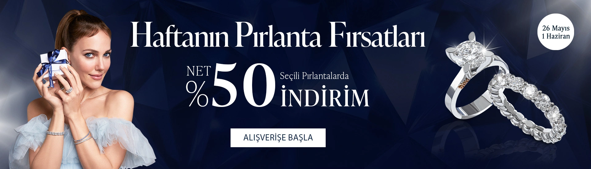 Pırlanta mücevher alışverişinizde ilk üyeliğe özel 1.000 TL hediye indirim çeki! Yüzük, kolye, küpe, bilekliklerde Blue Diamond ayrıcalığını keşfedin.                                            