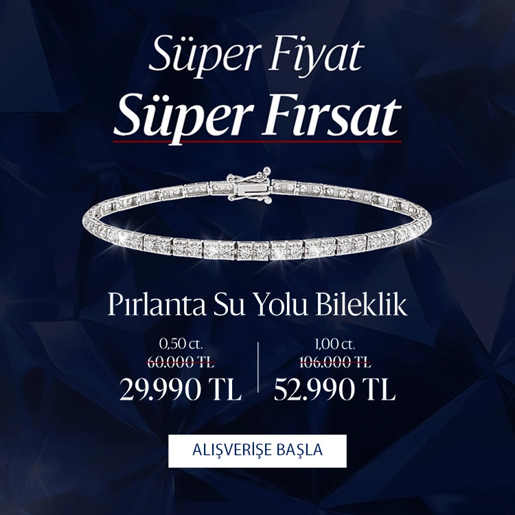 Pırlanta mücevher alışverişinizde ilk üyeliğe özel 1.500 TL hediye indirim çeki! Yüzük, kolye, küpe, bileklik, pırlanta da Blue Diamond ayrıcalığını keşfedin.                                                    