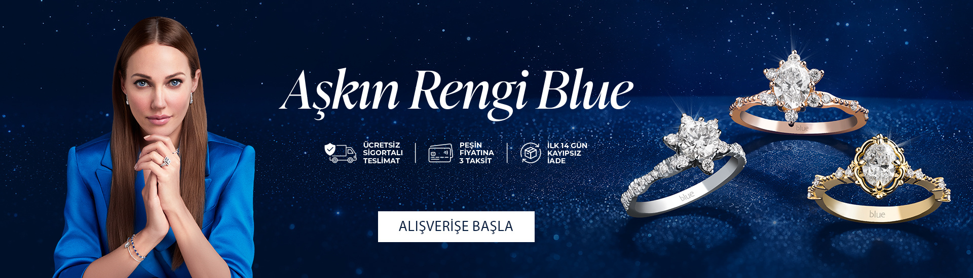Pırlanta mücevher alışverişinizde ilk üyeliğe özel 2.500 TL hediye indirim çeki! Yüzük, kolye, küpe, bileklik, pırlanta da Blue Diamond ayrıcalığını keşfedin.                                                                                                                                