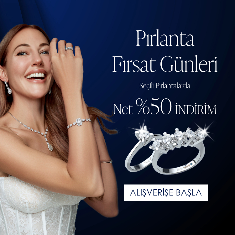 Pırlanta mücevher alışverişinizde ilk üyeliğe özel 500 TL hediye indirim çeki! Yüzük, kolye, küpe, bilekliklerde Blue Diamond ayrıcalığını keşfedin.      