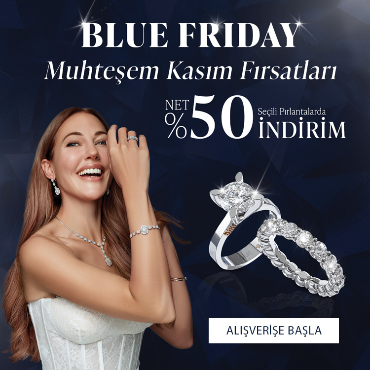 Pırlanta mücevher alışverişinizde ilk üyeliğe özel 1.500 TL hediye indirim çeki! Yüzük, kolye, küpe, bileklik, pırlanta da Blue Diamond ayrıcalığını keşfedin.                                                  