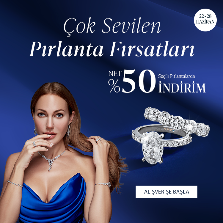 Pırlanta mücevher alışverişinizde ilk üyeliğe özel 2.500 TL hediye indirim çeki! Yüzük, kolye, küpe, bileklik, pırlanta da Blue Diamond ayrıcalığını keşfedin.                                                                                                  