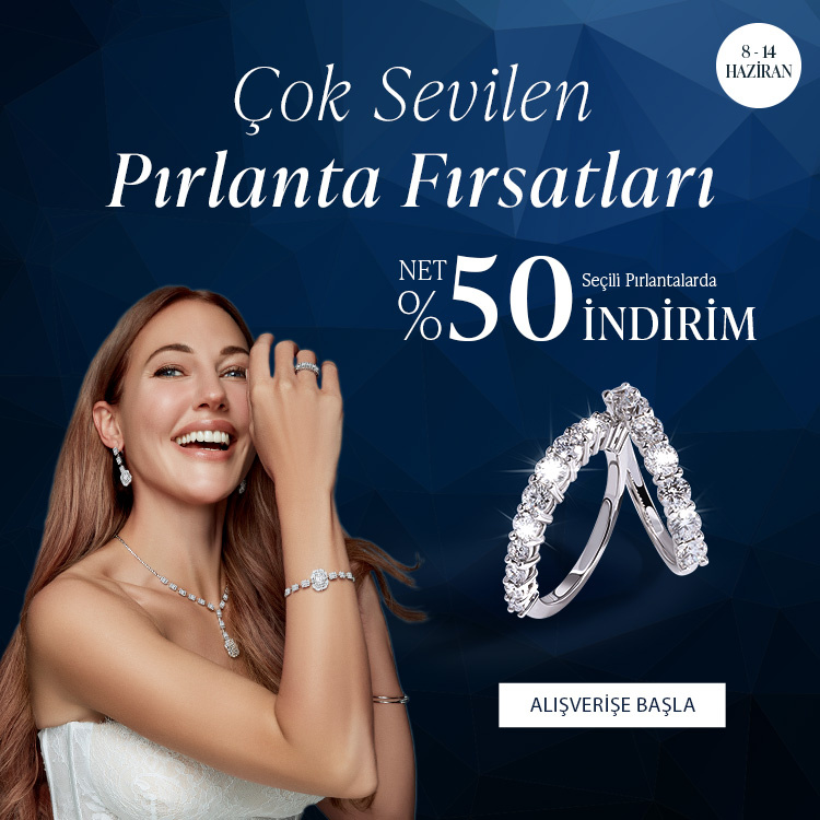 Pırlanta mücevher alışverişinizde ilk üyeliğe özel 2.500 TL hediye indirim çeki! Yüzük, kolye, küpe, bileklik, pırlanta da Blue Diamond ayrıcalığını keşfedin.                                                                                                