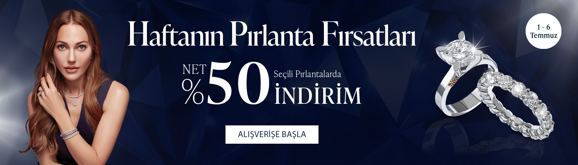 Pırlanta mücevher alışverişinizde ilk üyeliğe özel 1.000 TL hediye indirim çeki! Yüzük, kolye, küpe, bilekliklerde Blue Diamond ayrıcalığını keşfedin.                                                            
