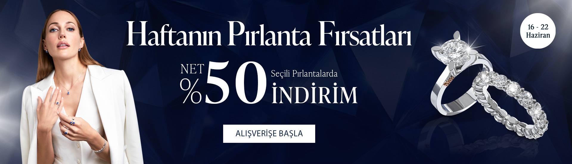 Pırlanta mücevher alışverişinizde ilk üyeliğe özel 1.000 TL hediye indirim çeki! Yüzük, kolye, küpe, bilekliklerde Blue Diamond ayrıcalığını keşfedin.                                                        