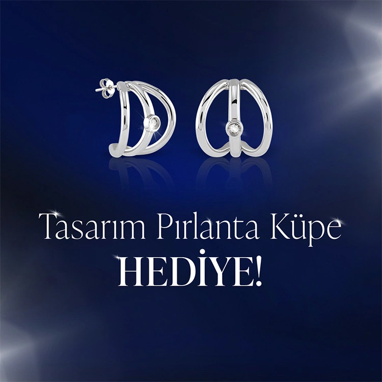 Tasarım Pırlanta Gümüş Küpe hediye