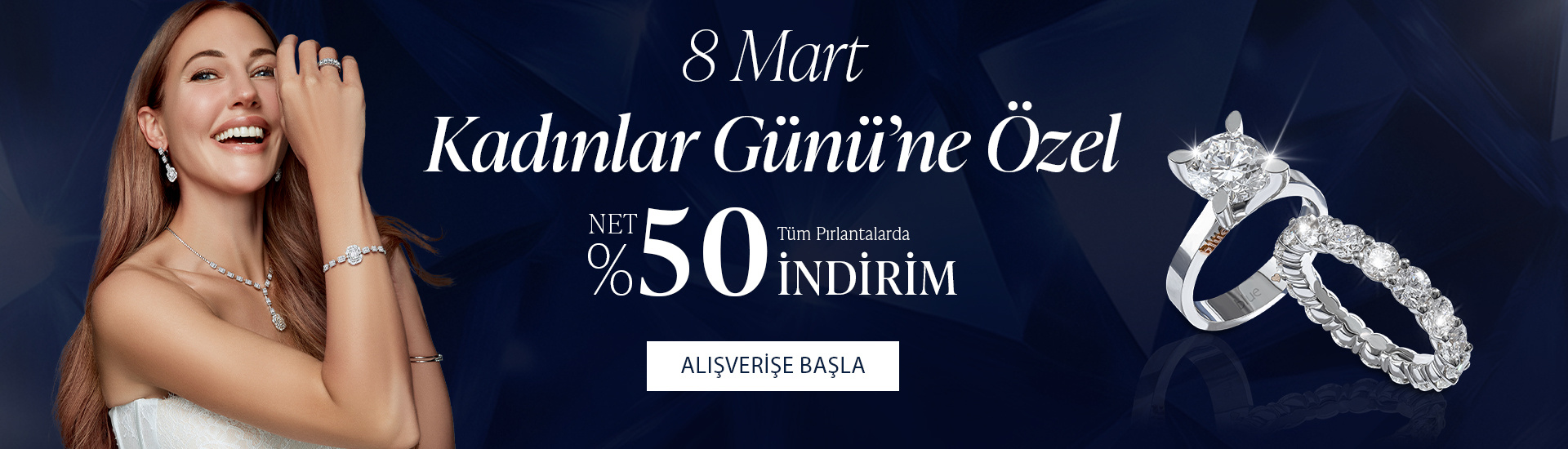 Pırlanta mücevher alışverişinizde ilk üyeliğe özel 2.500 TL hediye indirim çeki! Yüzük, kolye, küpe, bileklik, pırlanta da Blue Diamond ayrıcalığını keşfedin.                                                                          