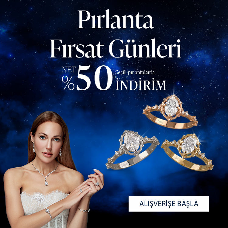 Pırlanta mücevher alışverişinizde ilk üyeliğe özel 2.500 TL hediye indirim çeki! Yüzük, kolye, küpe, bileklik, pırlanta da Blue Diamond ayrıcalığını keşfedin.                                                                                                  