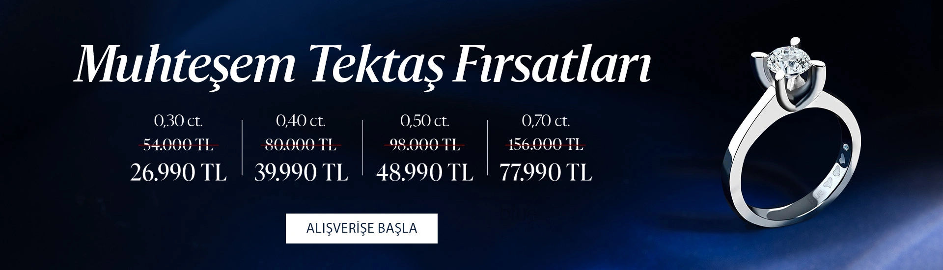 Pırlanta mücevher alışverişinizde ilk üyeliğe özel 1.500 TL hediye indirim çeki! Yüzük, kolye, küpe, bileklik, pırlanta da Blue Diamond ayrıcalığını keşfedin.                                                    