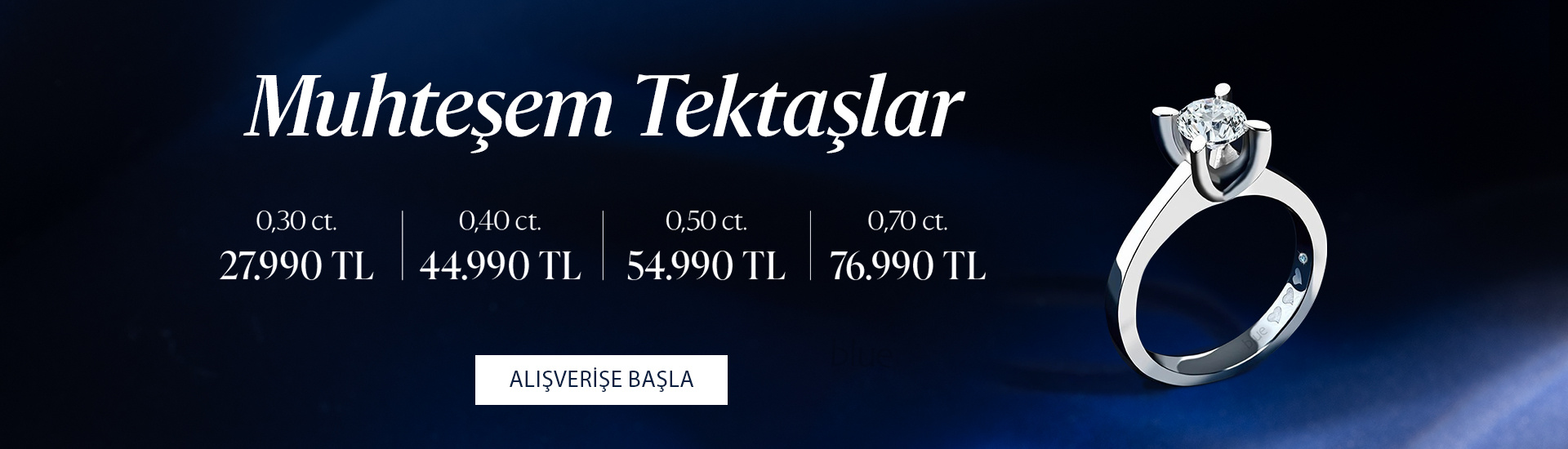 Pırlanta mücevher alışverişinizde ilk üyeliğe özel 2.500 TL hediye indirim çeki! Yüzük, kolye, küpe, bileklik, pırlanta da Blue Diamond ayrıcalığını keşfedin.                                                                                                        