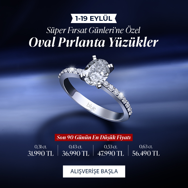 Pırlanta mücevher alışverişinizde ilk üyeliğe özel 2.500 TL hediye indirim çeki! Yüzük, kolye, küpe, bileklik, pırlanta da Blue Diamond ayrıcalığını keşfedin.                                                                                                                        