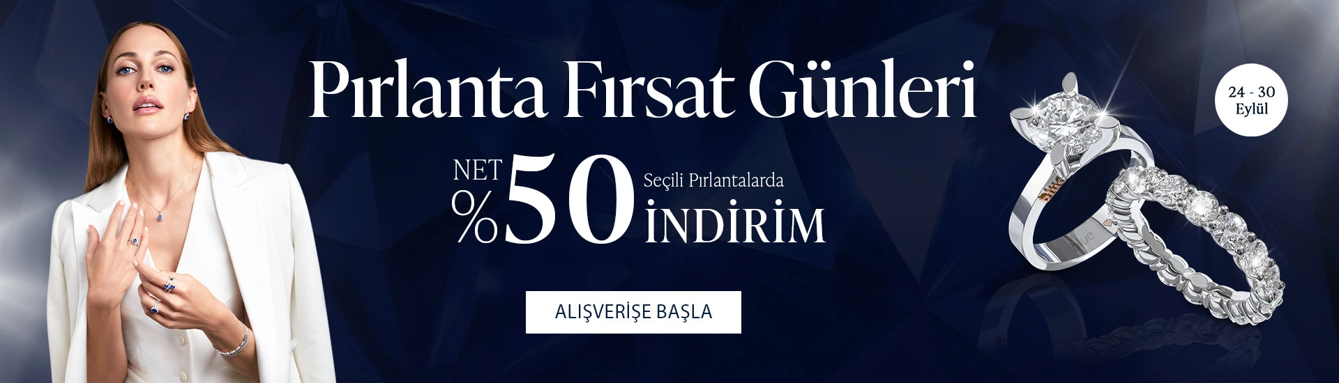 Pırlanta mücevher alışverişinizde ilk üyeliğe özel 1.000 TL hediye indirim çeki! Yüzük, kolye, küpe, bileklik, pırlanta da Blue Diamond ayrıcalığını keşfedin.                                          