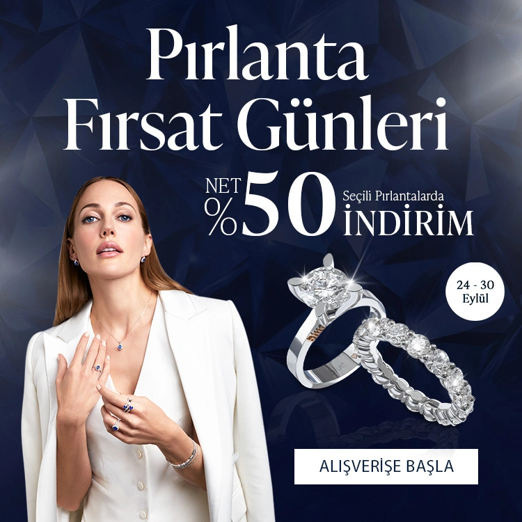 Pırlanta mücevher alışverişinizde ilk üyeliğe özel 1.000 TL hediye indirim çeki! Yüzük, kolye, küpe, bileklik, pırlanta da Blue Diamond ayrıcalığını keşfedin.                                          