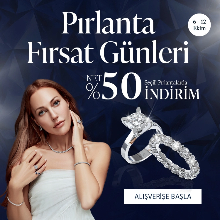 Pırlanta mücevher alışverişinizde ilk üyeliğe özel 1.000 TL hediye indirim çeki! Yüzük, kolye, küpe, bileklik, pırlanta da Blue Diamond ayrıcalığını keşfedin.                                                