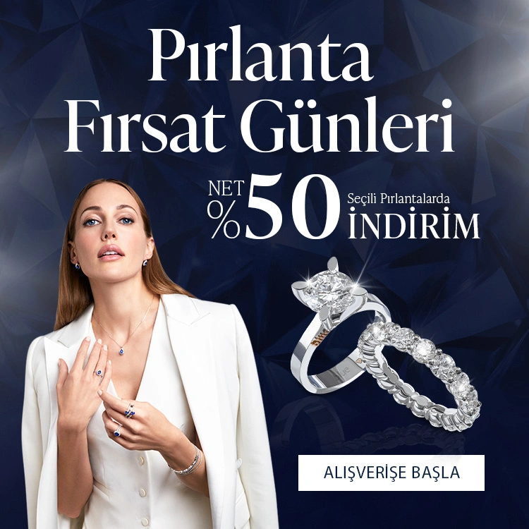 Pırlanta mücevher alışverişinizde ilk üyeliğe özel 1.000 TL hediye indirim çeki! Yüzük, kolye, küpe, bileklik, pırlanta da Blue Diamond ayrıcalığını keşfedin.                                          