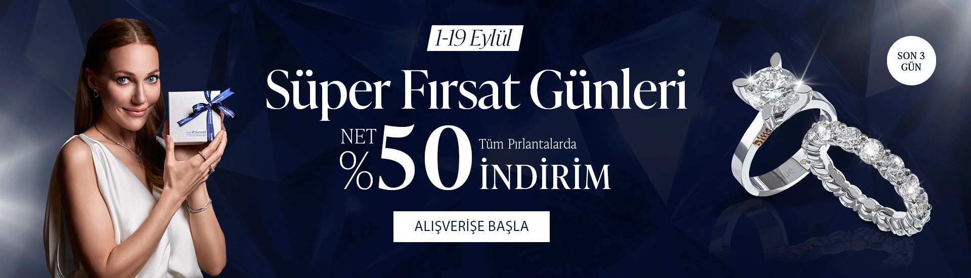 Pırlanta mücevher alışverişinizde ilk üyeliğe özel 1.000 TL hediye indirim çeki! Yüzük, kolye, küpe, bileklik, pırlanta da Blue Diamond ayrıcalığını keşfedin.                                          
