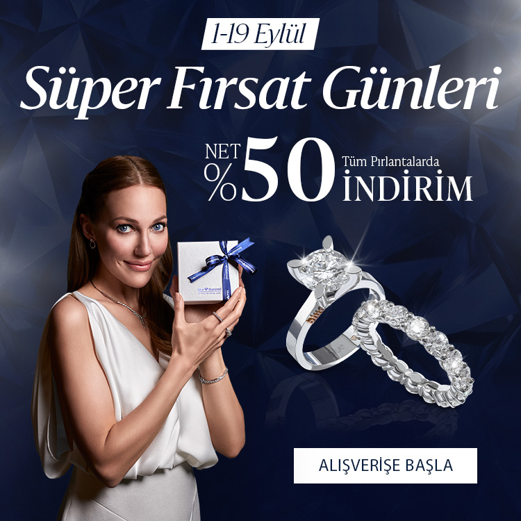 Pırlanta mücevher alışverişinizde ilk üyeliğe özel 1.000 TL hediye indirim çeki! Yüzük, kolye, küpe, bileklik, pırlanta da Blue Diamond ayrıcalığını keşfedin.                                        