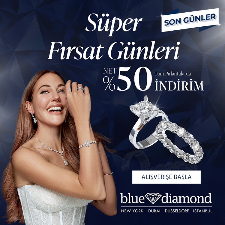 Pırlanta mücevher alışverişinizde ilk üyeliğe özel 2.500 TL hediye indirim çeki! Yüzük, kolye, küpe, bileklik, pırlanta da Blue Diamond ayrıcalığını keşfedin.                                                                          