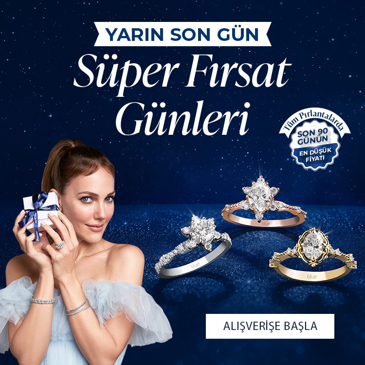 Pırlanta mücevher alışverişinizde ilk üyeliğe özel 2.500 TL hediye indirim çeki! Yüzük, kolye, küpe, bileklik, pırlanta da Blue Diamond ayrıcalığını keşfedin.                                                                                                                            