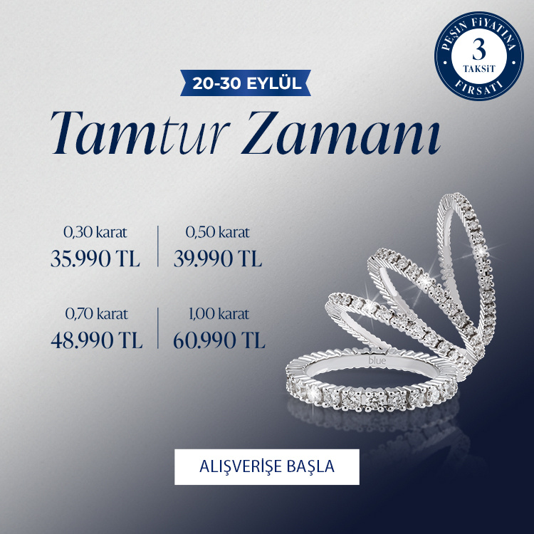 Pırlanta mücevher alışverişinizde ilk üyeliğe özel 2.500 TL hediye indirim çeki! Yüzük, kolye, küpe, bileklik, pırlanta da Blue Diamond ayrıcalığını keşfedin.                                                                                                                                