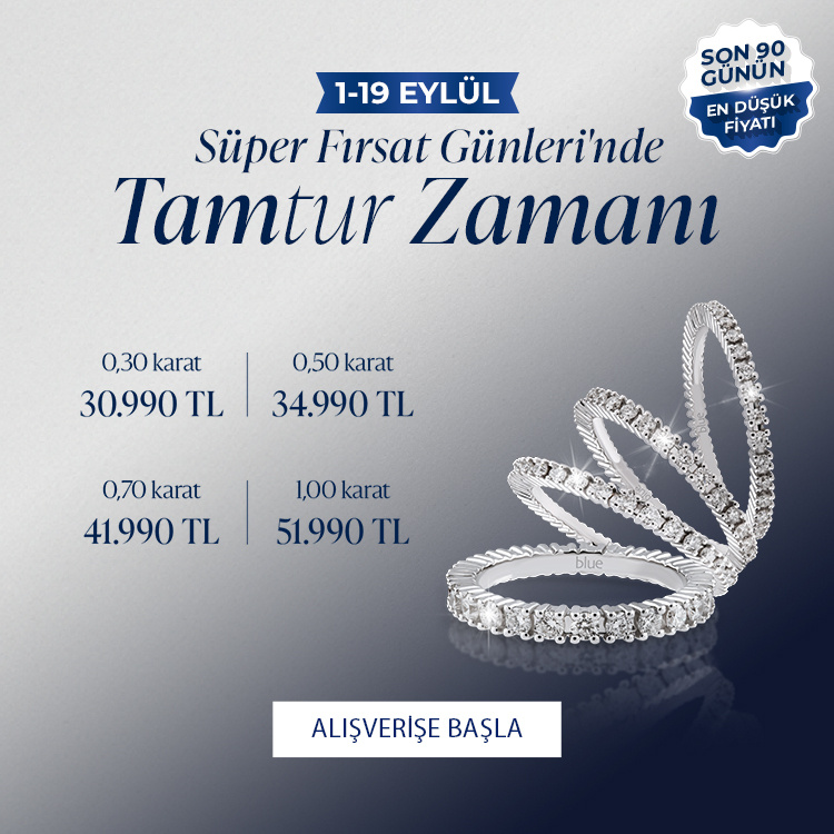 Pırlanta mücevher alışverişinizde ilk üyeliğe özel 2.500 TL hediye indirim çeki! Yüzük, kolye, küpe, bileklik, pırlanta da Blue Diamond ayrıcalığını keşfedin.                                                                                                                        