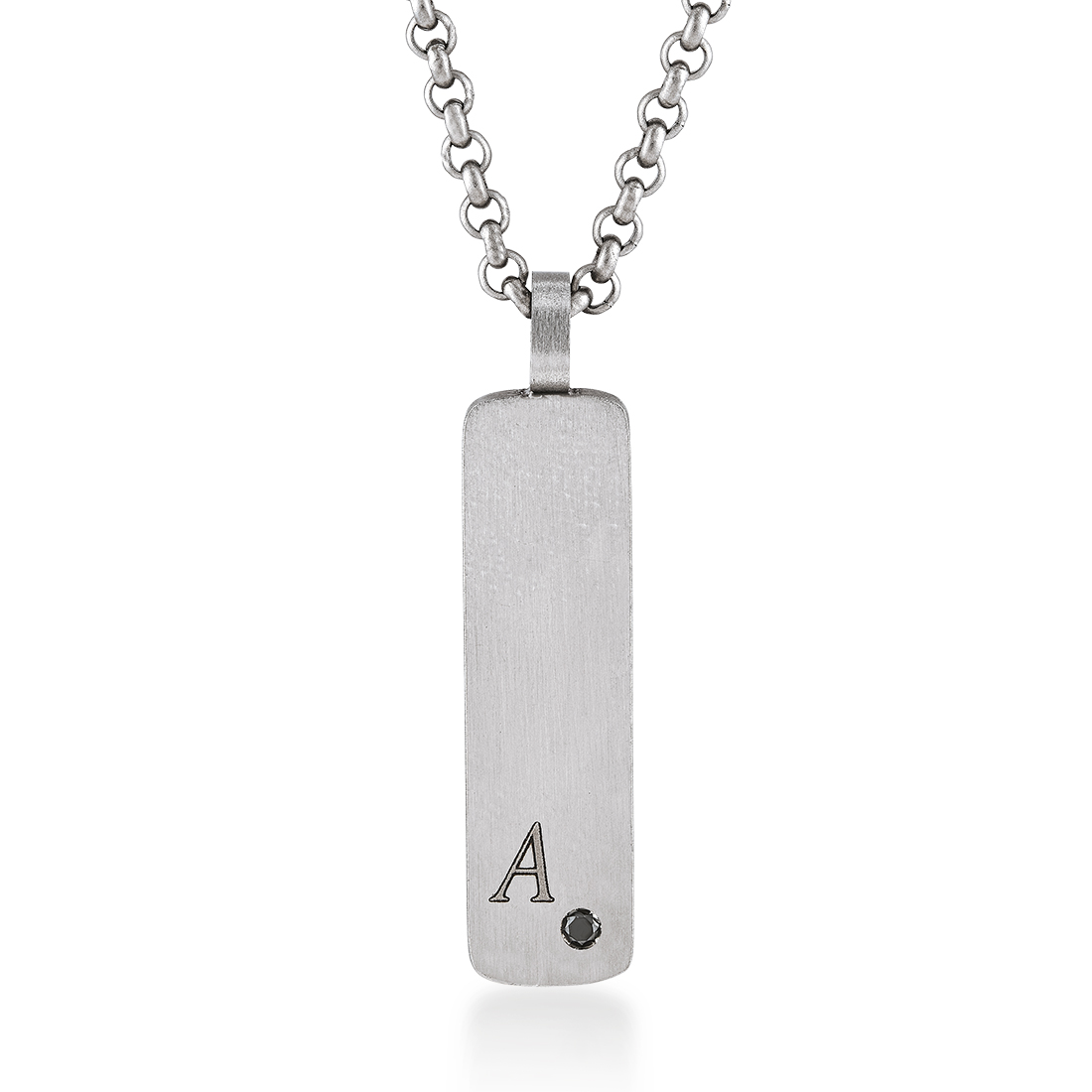 Kişiye Özel Siyah Pırlanta Çelik Harf Kolye