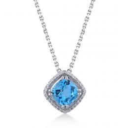 0,88 Karat Pırlanta Blue Topaz Kolye