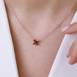0,41 Karat Pırlanta Flower Garnet Kolye