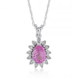 0,43 Karat Pırlanta Pembe Safir Kolye