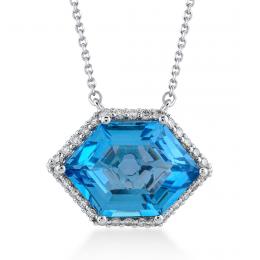 8,31 Karat Hexagon Pırlanta Blue Topaz Kolye