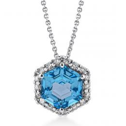 2,07 Karat Hexagon Pırlanta Blue Topaz Kolye