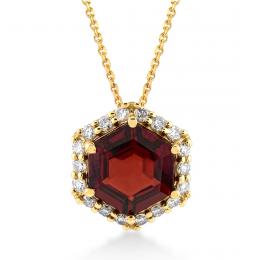 1,22 Karat Hexagon Pırlanta Garnet Kolye