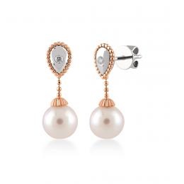 0,03 Karat Pırlantalı İnci Küpe