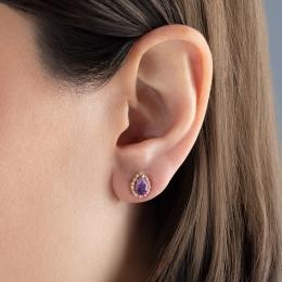 0,67 Karat Pırlanta Ametist Küpe