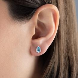 1,02 Karat Pırlanta Blue Topaz Küpe