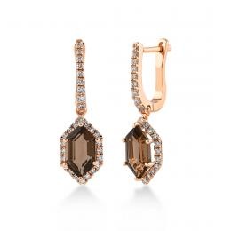 2,48 Karat Hexagon Pırlanta Smoky Kuvars Küpe