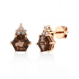 1,93 Karat Hexagon Pırlanta Smoky Kuvars Küpe