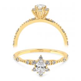 0,38 Karat Vintage Lotus Oval Pırlanta Tektaş Yüzük