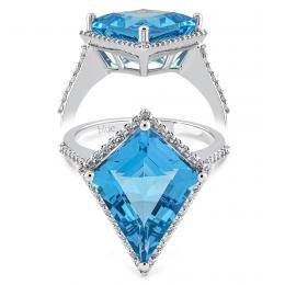 6,37 Karat Hexagon Pırlanta Blue Topaz Yüzük