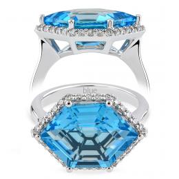 7,60 Karat Hexagon Pırlanta Blue Topaz Yüzük