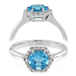 1,27 Karat Hexagon Pırlanta Blue Topaz Yüzük