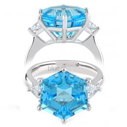 8,40 Karat Hexagon Pırlanta Blue Topaz Yüzük