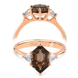 1,72 Karat Hexagon Pırlanta Smoky Kuvars Yüzük