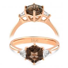 1,13 Karat Hexagon Pırlanta Smoky Kuvars Yüzük