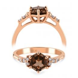 1,04 Karat Hexagon Pırlanta Smoky Kuvars Yüzük